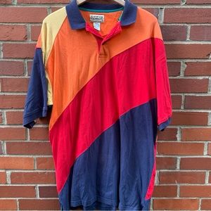 90s men’s Cotton Traders color block short sleeve polo shirt navy red orange- XL